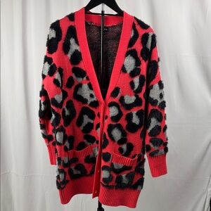 Vibrant Red Leopard Print Cardigan